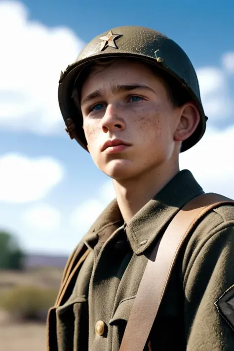 (masterpiece:1.35),(bestquality:1.4),8k,ultra-detailed,photography,(ultra-realistic:1.4),Art Composition,1boy,solo,male_focus,portrait,American WW2 soldier,cigarette,calm pose,face scars,strong face,(sad eyes:0.8),war background,RAW format,filmic,ultra det...