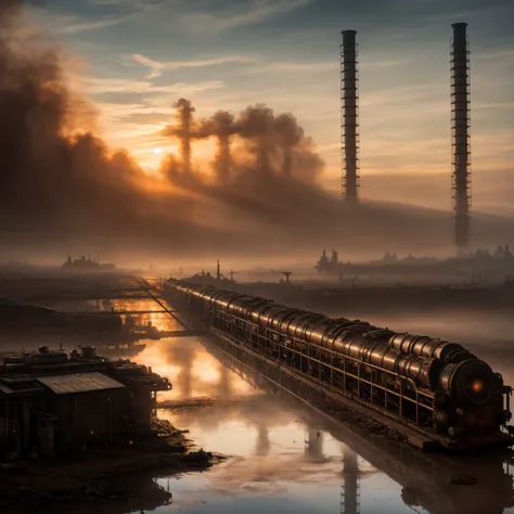 arafed train on a track with smoke rising from the stacks