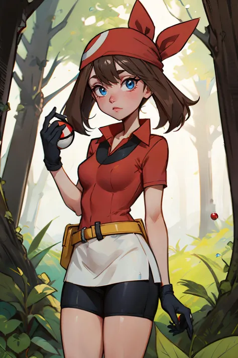 a cartoon picture of a woman in a red shirt and black shorts