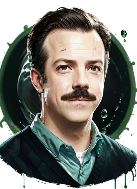(masterpiece, best quality:1.1), pxint, 1boy, Ted Lasso man, detailed eyes, portrait, beautiful, looking at viewer, droplets, Tu...
