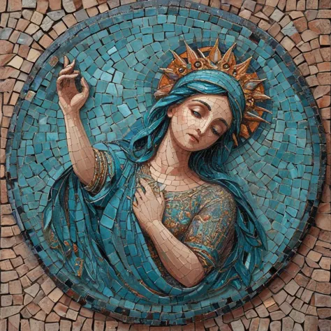 Terracotta torrid holy turquoise, ArsMJStyle, Mosaic art   <lora:ArsMJStyleSDXL_-_Mosaic:0.9>