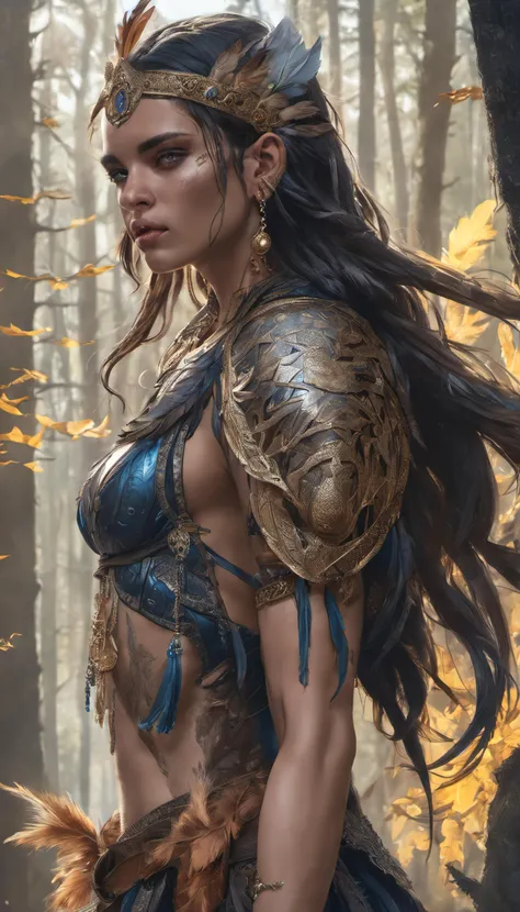 

Full body portrait, beautiful tribal woman, cat ears, flowing tinted hair, blue, gold, white, leather armor, ((earrings, feathers, tassels, ribbons):1.3) dark forest background, fantasy style, (dark shot:1.17), epic realistic, faded, ((neutral colors)), art, (hdr:1.5), (muted colors:1.2), hyperdetailed, (artstation:1.5), cinematic, warm lights, dramatic light, (intricate details:1.1), complex background, (teal and orange:0.4), colorful, (natural skin texture, hyperrealism, soft light, sharp:1.2), (intricate details, hyperdetailed:1.15),







, detailed, realistic, 8k uhd, high quality