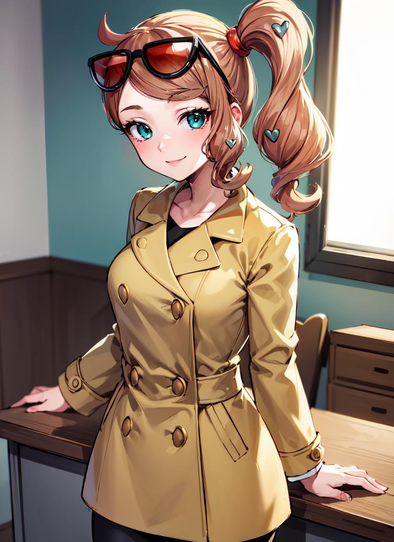 A woman in a trench coat and sunglasses standing in front of a desk -  SeaArt AI