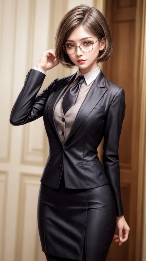 female butler,luxurious western-style building,black skirtsuit,vest,tie,full body,
best quality, highly detailed, masterpiece, absurdres, (detail face,detailed eyes, detail hair:1.1),remarkable detailed pupils,photorealistic, realistic,detailed skin textur...