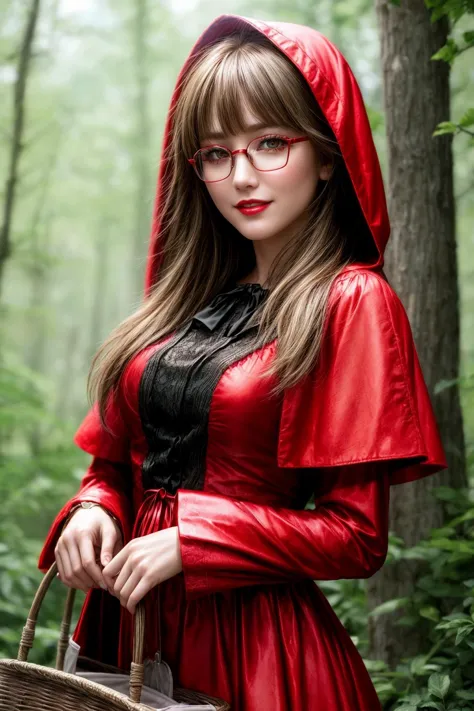 (red riding hood:1.2),in the forest,have a basket,(happy:1.1),cowboy shot,
((best quality)), ((highly detailed)),photorealistic, realistic, masterpiece, absurdres, detailed skin texture, (detailed eyes, deep eyes,detail hair:1.0),remarkable detailed pupils...