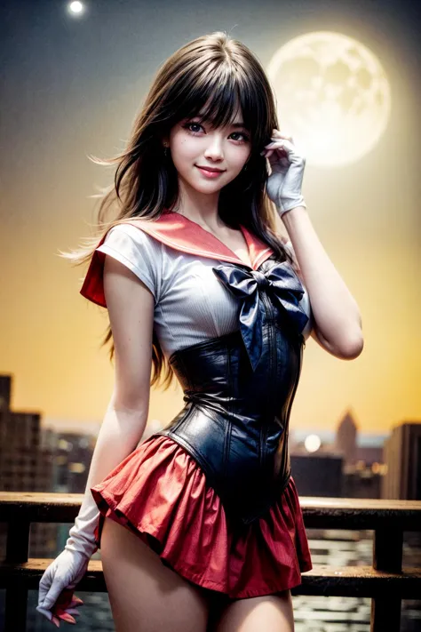 <lora:sailor_mars_v1:0.7> sama1, tiara, sailor senshi uniform, white gloves, red sailor collar, red skirt,city,
( moon backgroun...