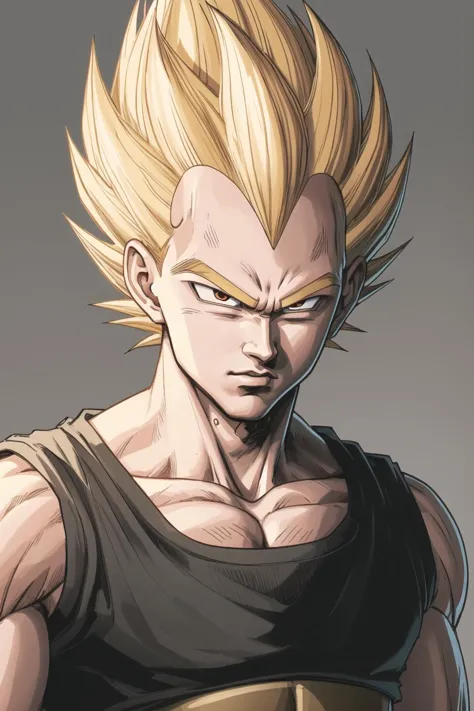 a drawing of a young gohan with a very big chest