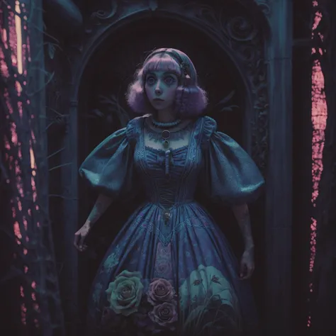 <lora:add-detail-xl:0.8> woman wears a dress with skeletons behind her, in the style of jessica drossin, disturbingly whimsical, pastel-colored scenes, uhd image, tim burton, bruno walpoth, afro-caribbean influence, cinematic quality, cinematic lighting, 128k, 1080p, hyper realistic details, Canon EOS 1200p, neon, black light, DSLR, maxim  <lora:Aether_Glitch_v1_LoRA (1):1> <lora:pasteldark:1> <lora:Next_Fashion:1>  <lora:bigeyes-xl-v1:0.1> big eyes, anime eyes