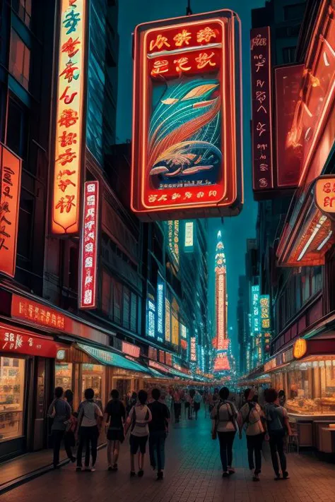 Masterpiece, art by Katsuhiro Otomo  An underwater art deco city with neon signs and air bubbles rising upwards, bustling with marine life. (digital painting, vibrant colors, cinematic, 3D render) , realistic, perfect quality , intricated details, detailed background, cinematic lights,