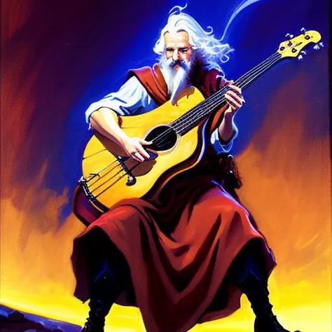 a painting of a man with a guitar in his hand