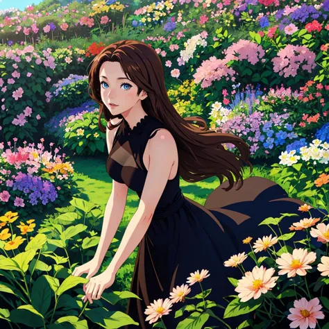 anime girl in a field of flowers