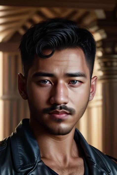 BeardAlpha,Jaimie,syahnk, (Absurdres, Absurd Amount of Details, Intricate Details, Masterpiece, Best Quality, High Resolution, 8k), (1man), (male:1.2), mature, dashing face, finely detailed eyes and face, toned body, masculine appeal, commanding presence, hot stud, bulging biceps and triceps, well-developed quadriceps and hamstrings, light skin, turquoise wavy hair, ruby eyes, standing with one hand on a nearby object and one leg slightly bent, precise and accurate details, danish, portrait, looking down, solo, half shot, detailed background, (high fantasy medieval theme:1.1), nordic medieval raider, fighting stance, norse pagan mythology, blood soaked, simple muted dark blue fur lined leather vest, helmet, mjolnir symbolism, rain, cinematic scene composition, norse dark fantasy atmosphere,, finely detailed background, Depth of Field, VFX,