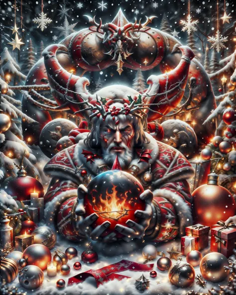 <lora:ChristmasDecorativeStyle:0.8> a ChristmasDecorativeStyle [heavy metal album cover:postcard:0.5] with Satan, octane render,...