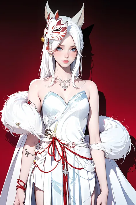 anime girl in white dress with horns and feathers on her head