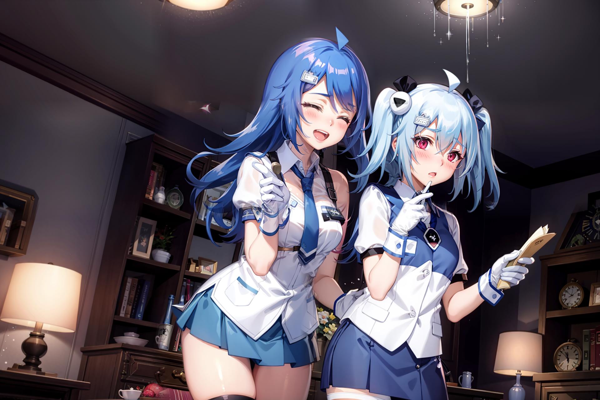 Two anime girls in uniforms are posing for a picture - SeaArt AI