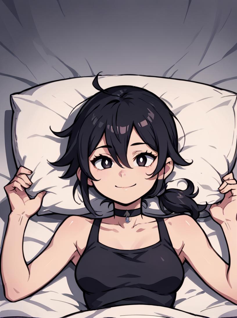 Anime girl laying in bed with pillow and pillow case - SeaArt AI