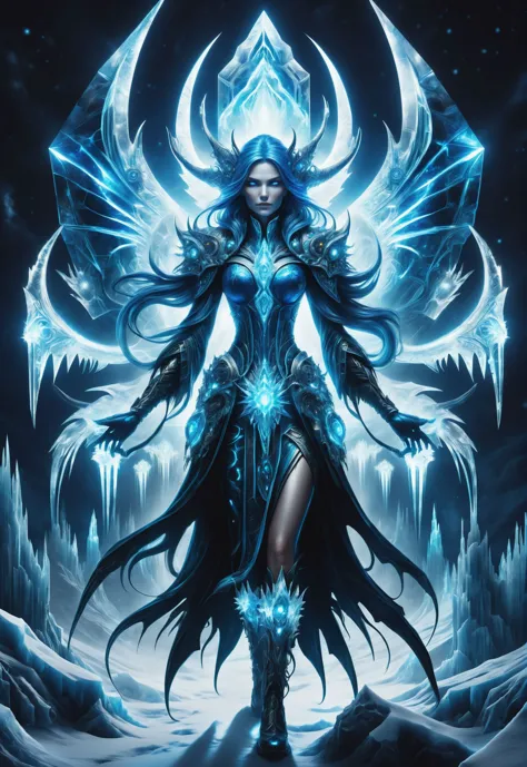 hyper detailed masterpiece, dynamic, awesome quality, blue azure midnight lilith, mystical seductive powerful woman, night, dark...