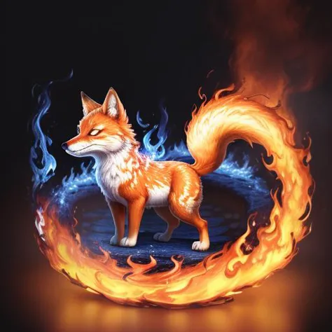 a close up of a fire dog with a ring of fire