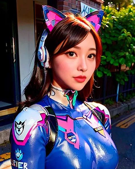 (8k, RAW photo, best quality, masterpiece:1.2), (realistic, photo-realistic:1.37), ((deeva \(overwatch 1 version\), d.va /(overwatch 1/))), 1girl, (aegyo sal:1), (whole body blue bodysuit:1.2), (white latex legwear:1.2),  cat ear headphones, portrait, cute, slim,