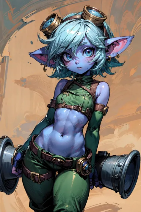 thick outlines, comics, photorealistic, perfect hands, masterpiece:1.2, 1 girl, solo, <lora:TristanaHiresFinal:0.4>, Tristana \(...
