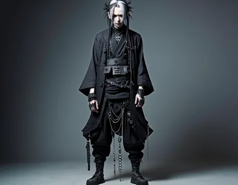 Cybergoth Fashion, traditional wabi-sabi Male Confessor, key visual, full body