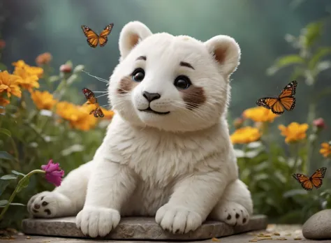 cinematic film still photo, realism, detailed
life fantasy  (polarbear:.5:tigerl:.24) sitting, on intricate  stoneboard, looking happy, picking flowers butterflies 
 . shallow depth of field, vignette, highly detailed, high budget, bokeh, cinemascope, moody, epic, gorgeous, film grain, grainy