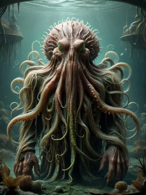 award winning photograph of a cthulhu with indescribable terror made of ais-hairz in wonderland, magical, whimsical, fantasy art...