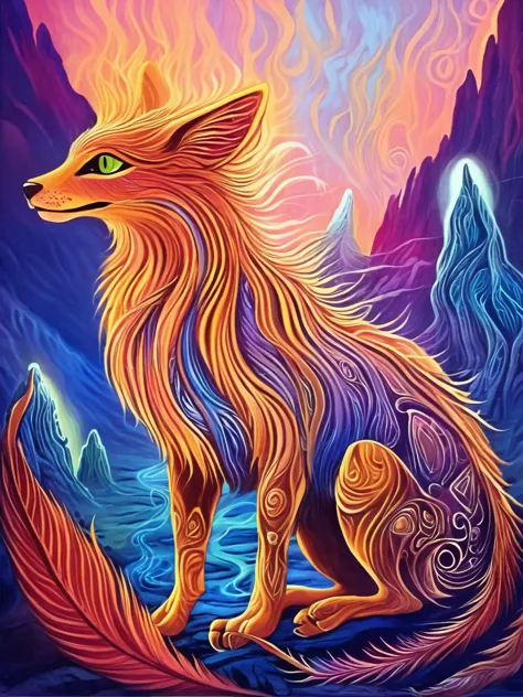 Furry beings in world of mortals, potma style, Radiant glows, mysterious mists, and vibrant palettes, <lora:Johan_Potma_Art_Styl...