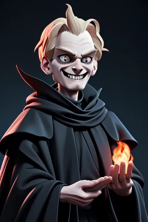 a cartoon image of a man with a demonic face holding a glowing ball