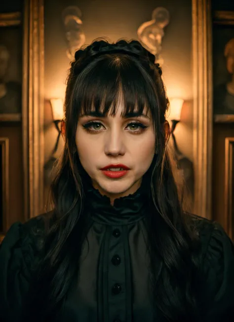 a woman with long hair and a black shirt posing for a picture