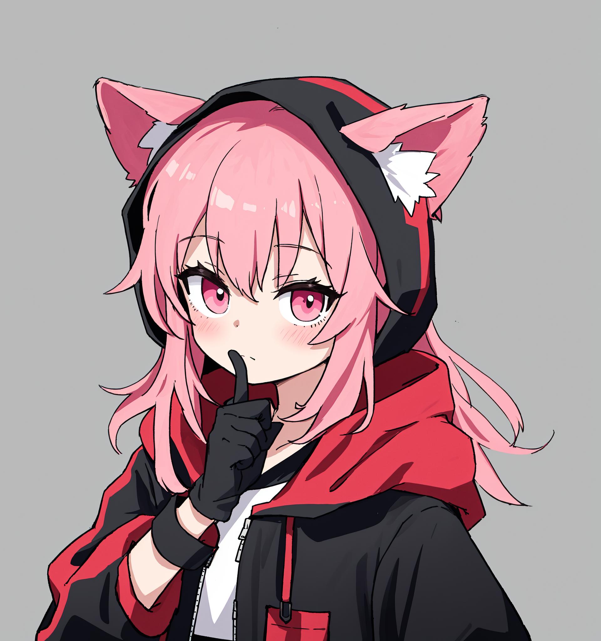 Anime girl with pink hair and black cat ears holding a pink bag - SeaArt AI