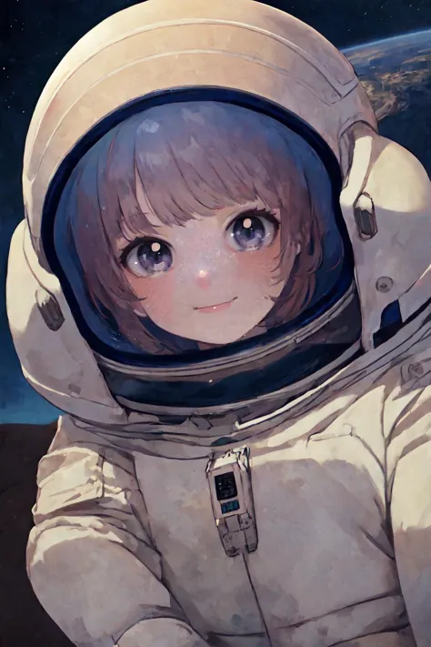 (masterpiece), (best quality), novel illustration, anime, 1girl, solo, full body, 19 years old girl, beautiful face, astronaut, ...