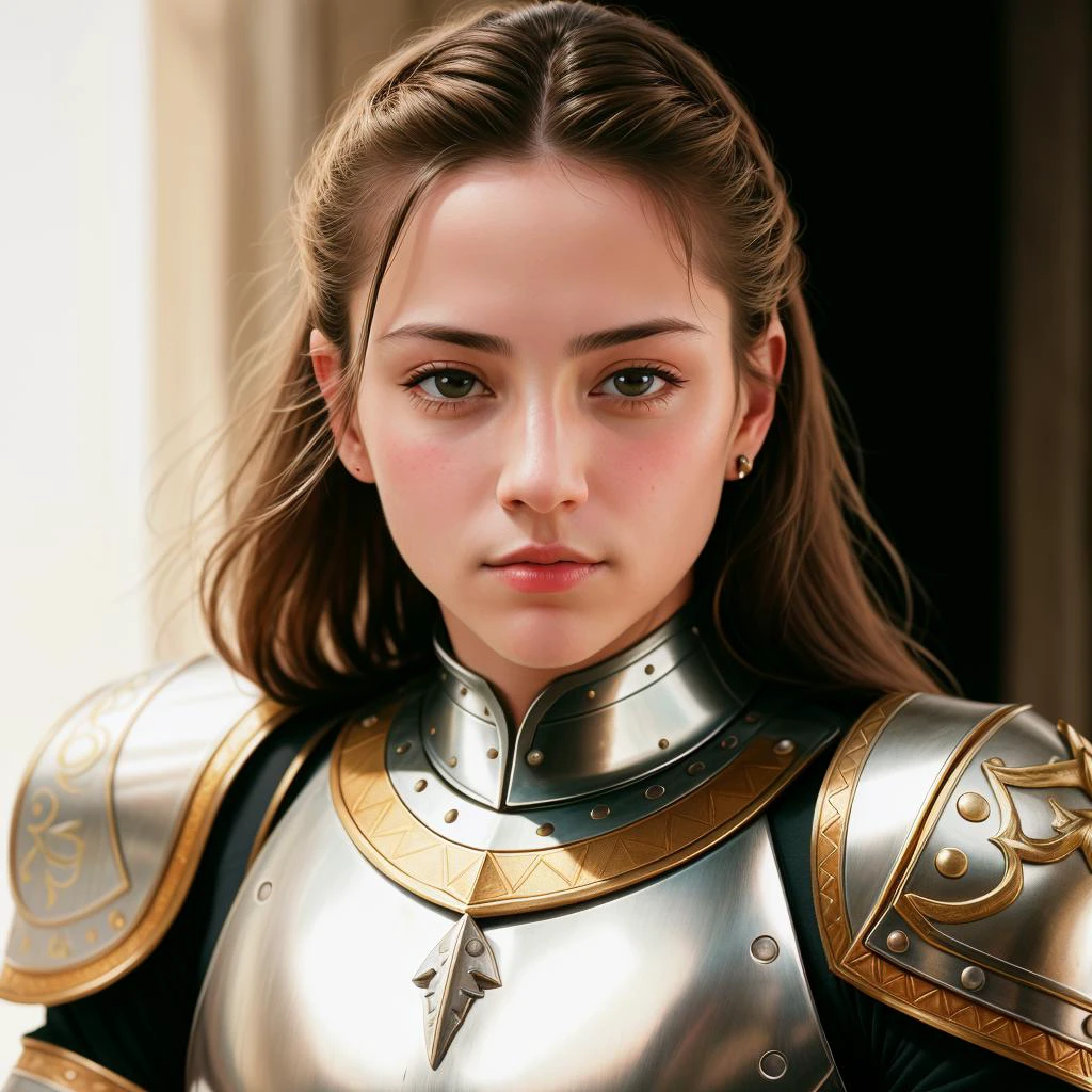 صورة خام, سخافات, جودة عالية, واقعية,
مفصلة and realistic portrait oF  a muscular Female knight, درع جلدي, يحدق في الكاميرا, مفصلة and intricate armor, لا خوذة,
لايكا 35 ملم, F/2.8, 8K فائق الوضوح, dslr, Film grain, كوداكولور جولد 100, كانون powershot, مفصلة, بني داكن