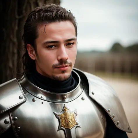 RAW photo, absurdres, high quality, photorealistic,
detailed and realistic portrait of  a knight, leather armor, outdoors, stari...