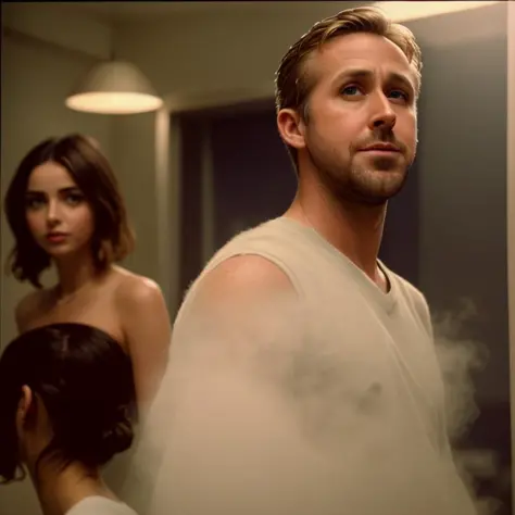 superphotorealistic photo of 
(((fully clothed))):1.9 Ryan Gosling and very surprised Ana de Armas in Solaris 2002  , ((full body shot)), (((THEY JUST TALKING))),

HDR, 8k resolution,  smooth,  (defocus):1.7,  (warm ambient light):1.8, atmosphere, realisti...