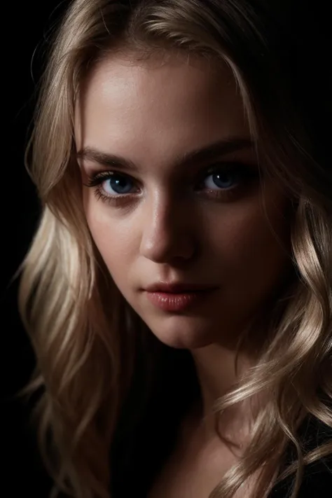 a closeup dark shot photo of a blonde with perfect eyes, 
 <lora:epiNoiseoffset_v2:0.8>