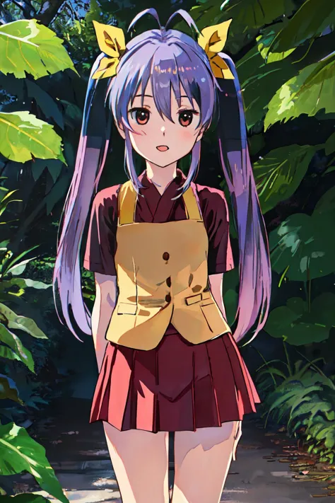 <lyco:Renge_loha_v1.0:1>
 miyauchi renge, hair ribbon, ribbon, maid, twintail, triangle mouth, nature,chestnut mouth,
mini skirt, panties, arms behind back,
(best quality, masterpiece, RAW photo,ultra-detailed:1.2), <lyco:GoodHands-beta2:1.0>,1girl,solo,looking at viewer,smile