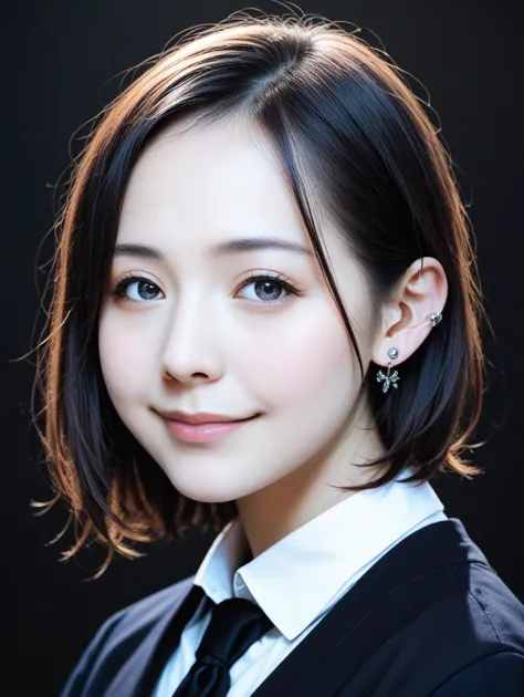 a close up of a woman with a tie and a black shirt