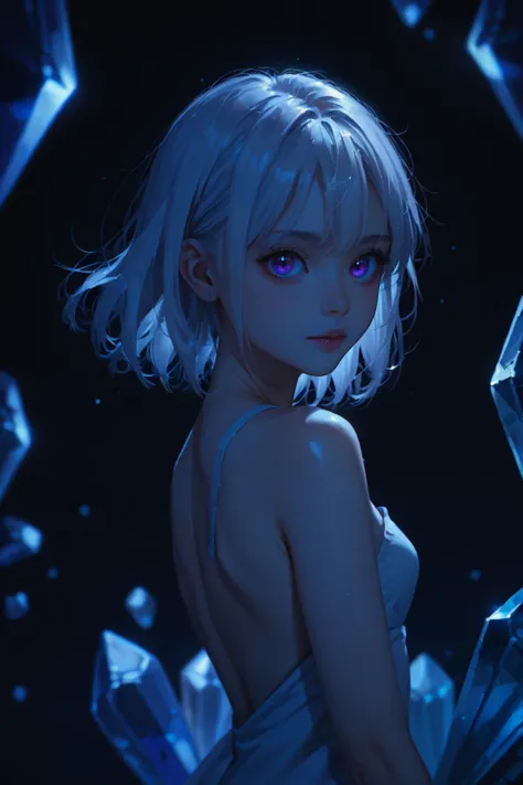 score_9, score_8_up, score_7_up, source_anime, 1girl, crystal skin, multicolored background, white hair, purple eyes, night, <lora:lowlight:1>  dark ambience, backlighting,