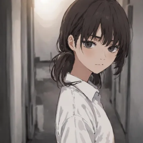 cinematic, Uma foto de uma garota vestindo camisa, Olhando para o visualizador, mitaka asa 