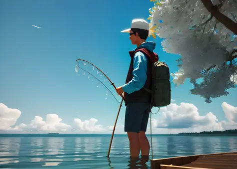 vieil homme pêche, 3D