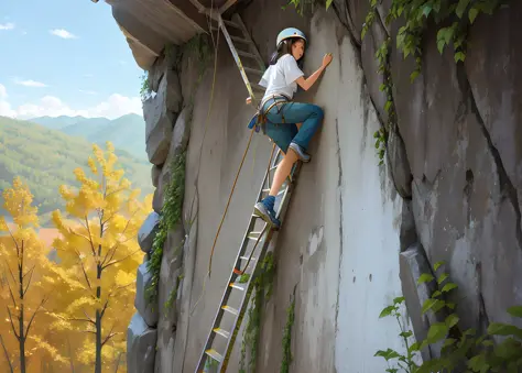 Bombero subiendo una escalera