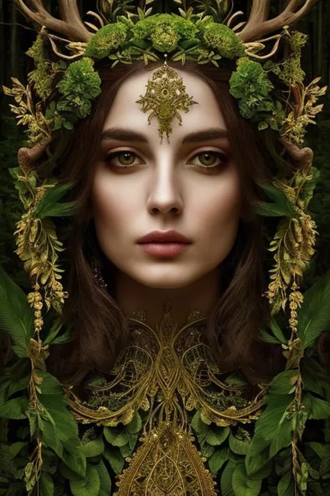woman in a mythical forest, masterpiece, perfect face, intricate details, horror theme