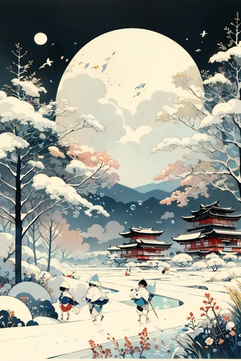 masterpiece,best quality,cute ukiyo-e,<lora:a1:1.2>,moon,