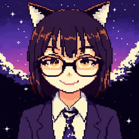 pixel art of a girl in a suit and tie with a cat ears