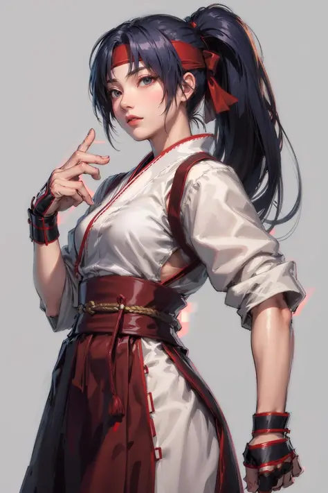 1girl,solo, kasumi,ponytail,hakama, hakama skirt, headband,white tabi, red belt, <lora:kasumi-000009:0.8>