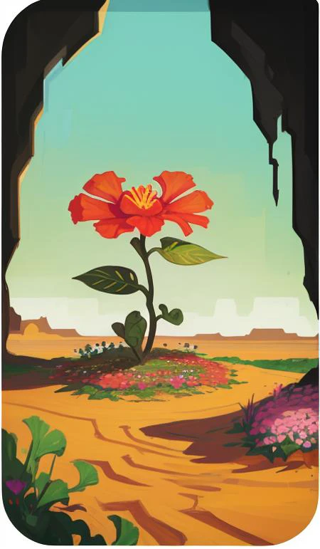 a cartoon picture of a flower in a desert area