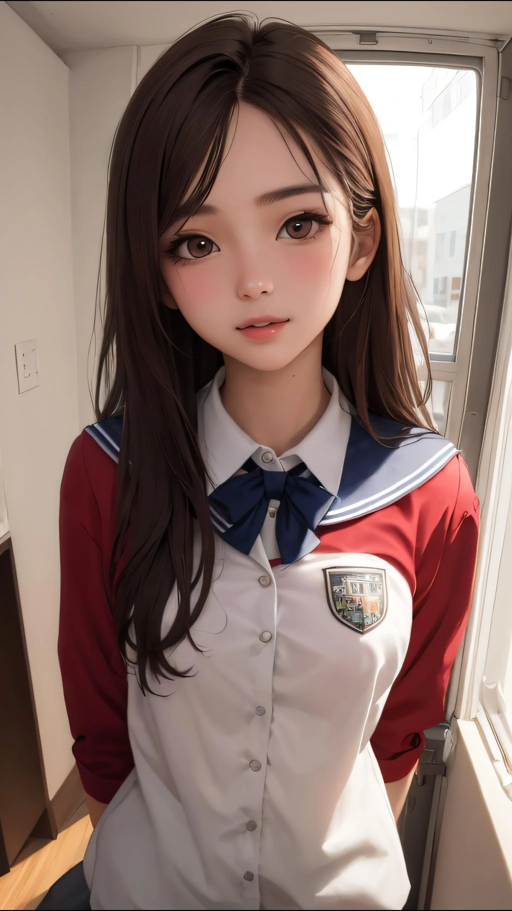 (best quality, masterpiece, perfect face) brown hair, 18 years old girl, medium , university uniform