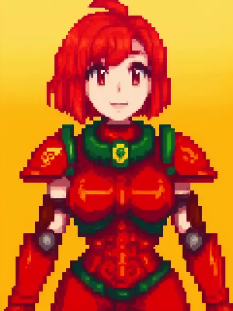 a pixel art of a woman in a red outfit