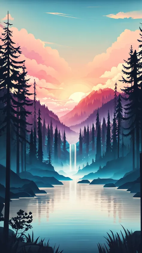 best quality, masterpiece, <lora:MinimalLandscape16_2-000038:1>, minlan1, tree, mountain, cloud, forest, landscape, blue theme, ...